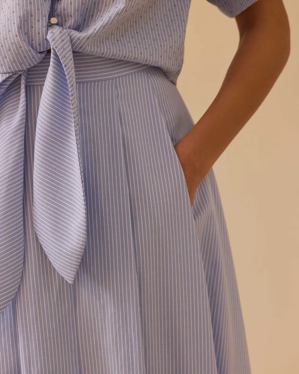 Çizgili A Kesim Midi Boy Etek