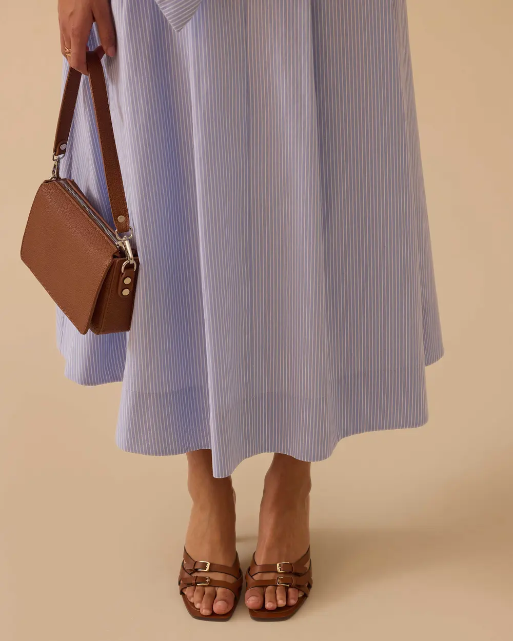 Çizgili A Kesim Midi Boy Etek