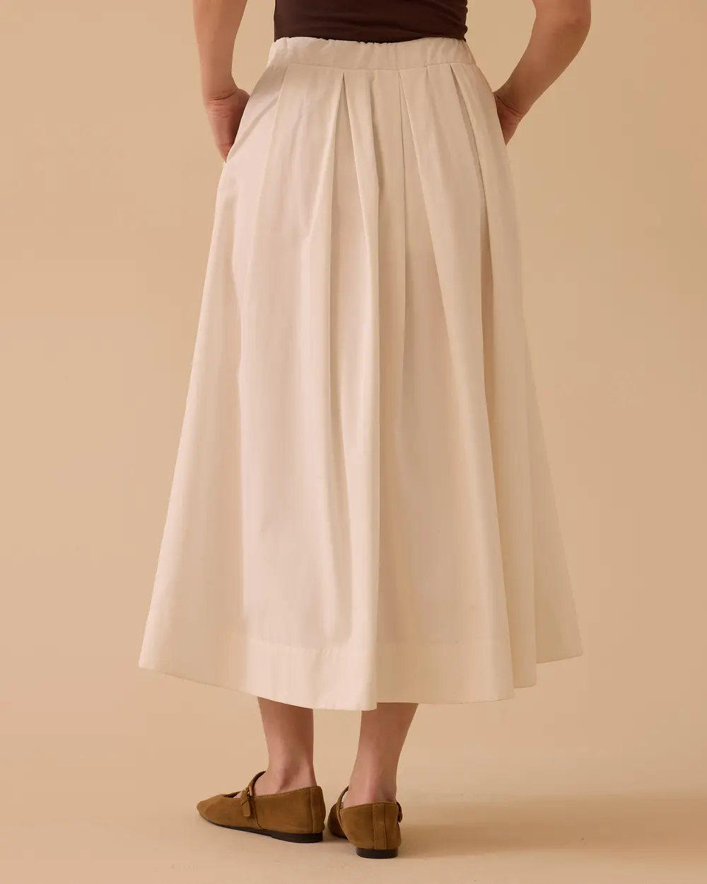 Pile Detaylı Elastik Bel Kloş Etek