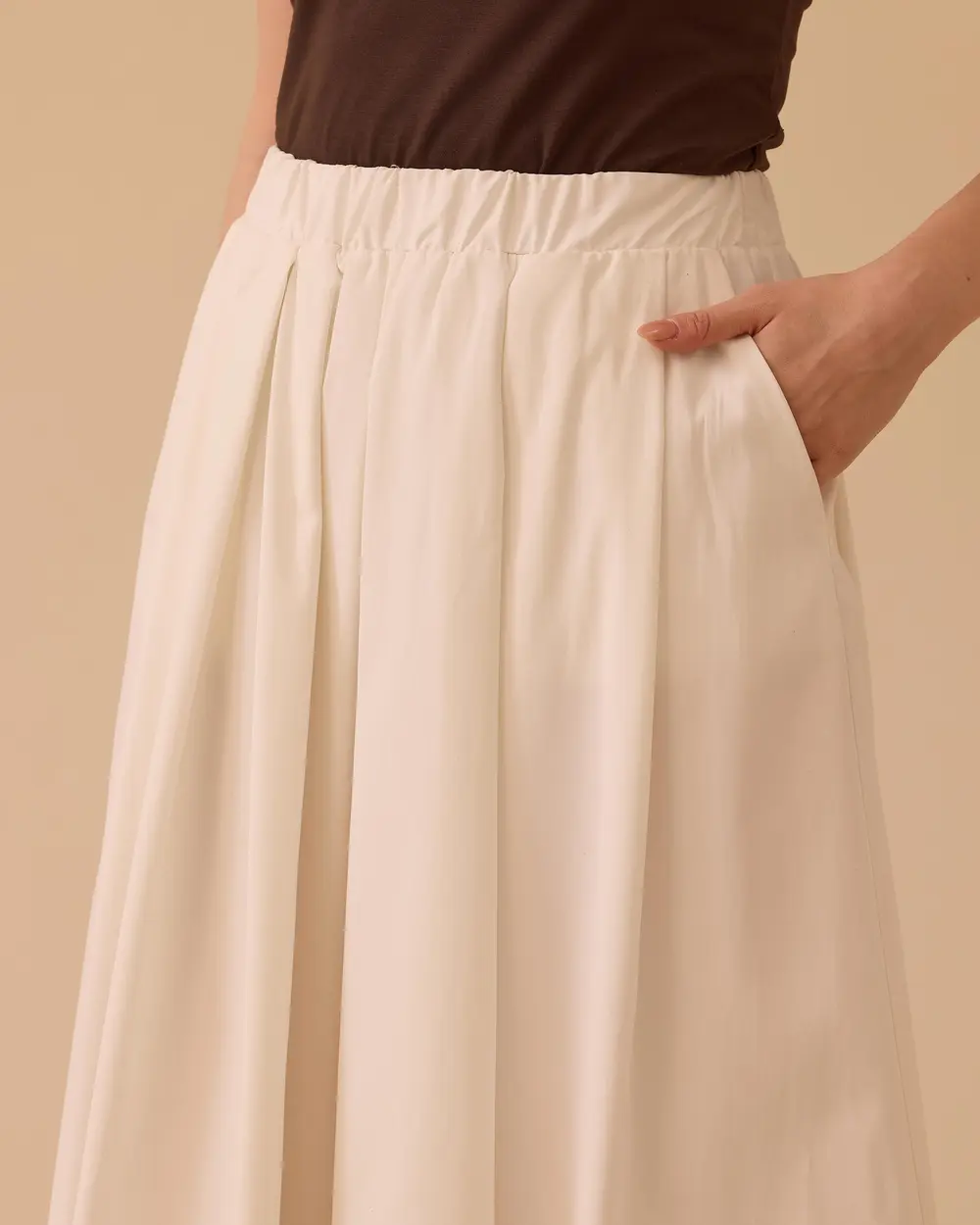 Pile Detaylı Elastik Bel Kloş Etek