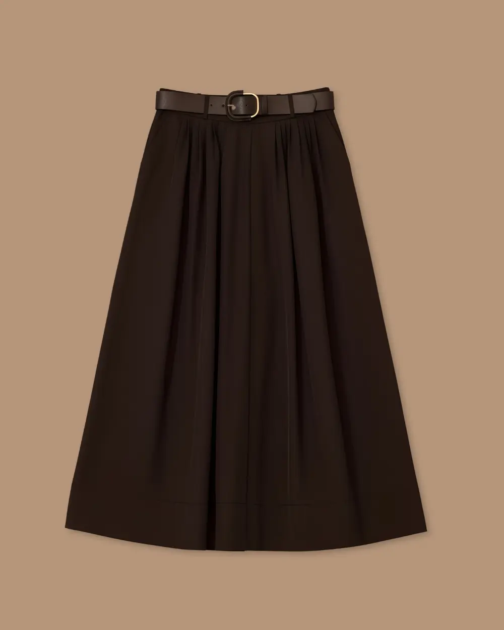 Kemerli Pile Detaylı Midi Etek