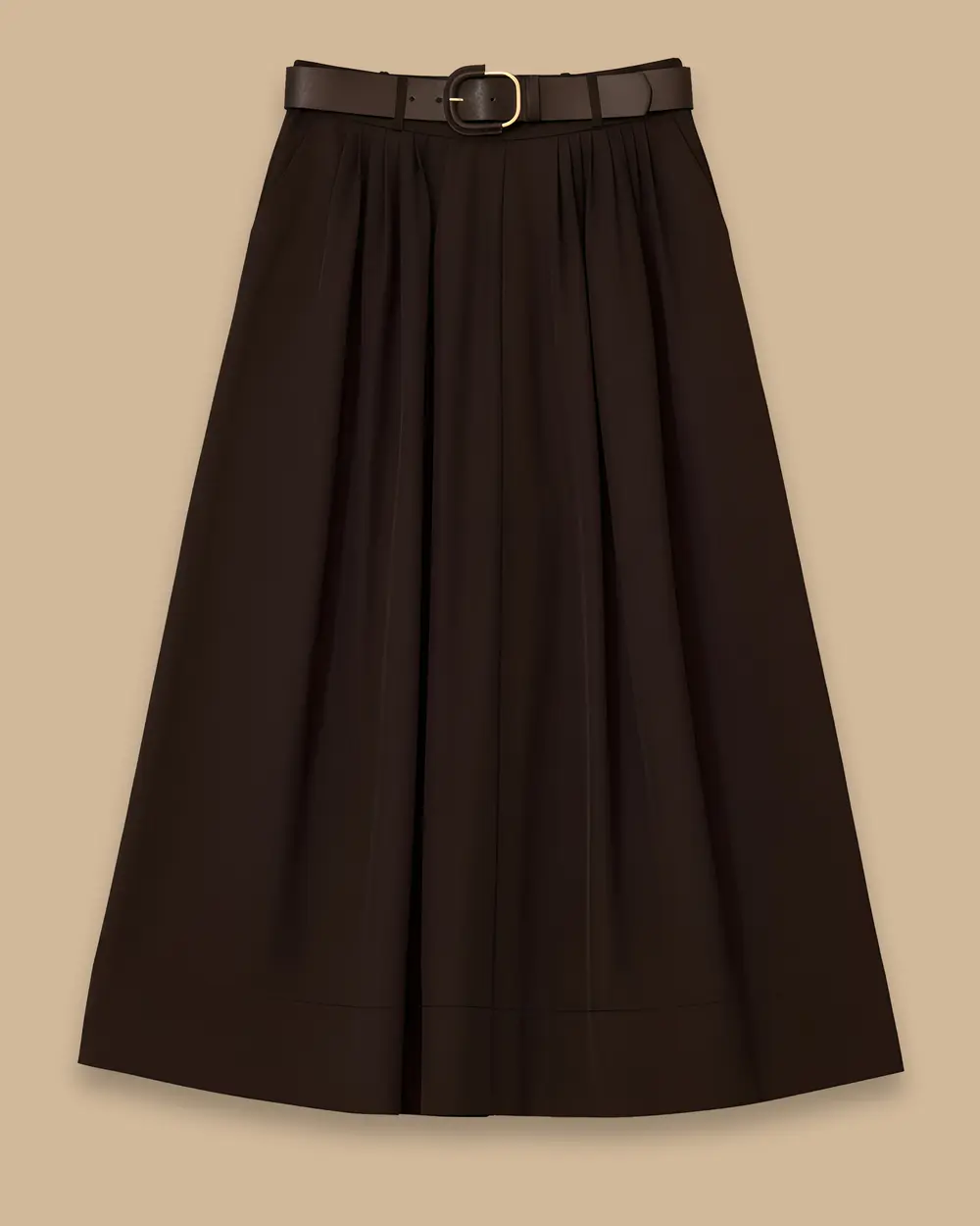 Kemerli Pile Detaylı Midi Etek