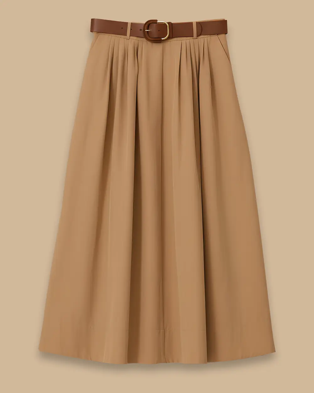 Belted Pleated Midi Skirt