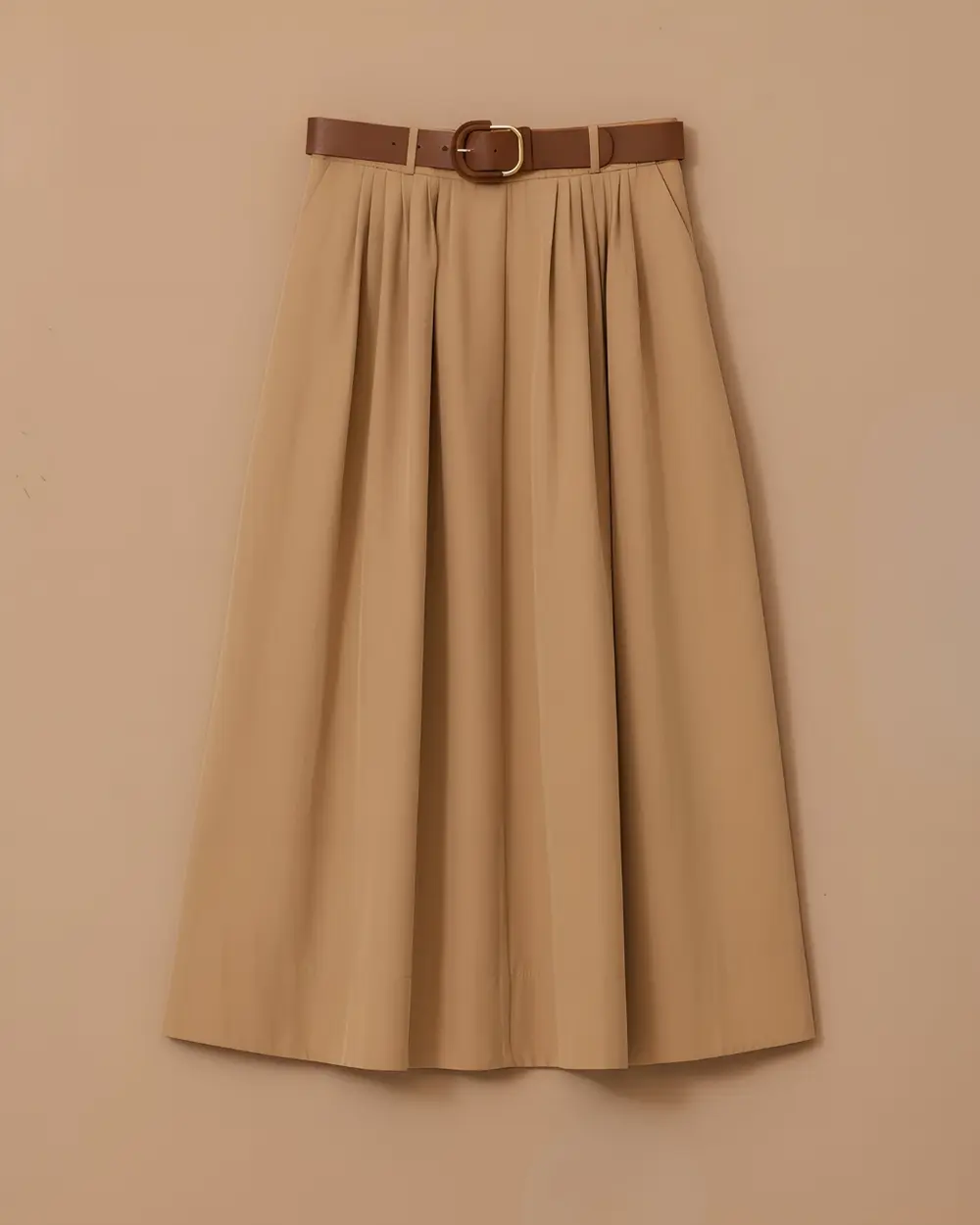 Kemerli Pile Detaylı Midi Etek