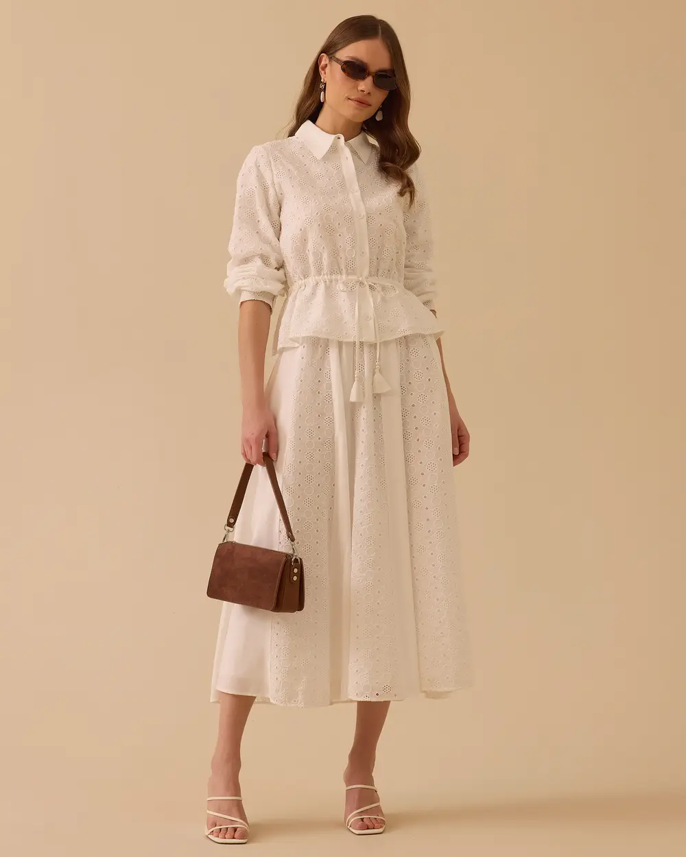 Embroidered Midi Skirt with Elastic Waistband