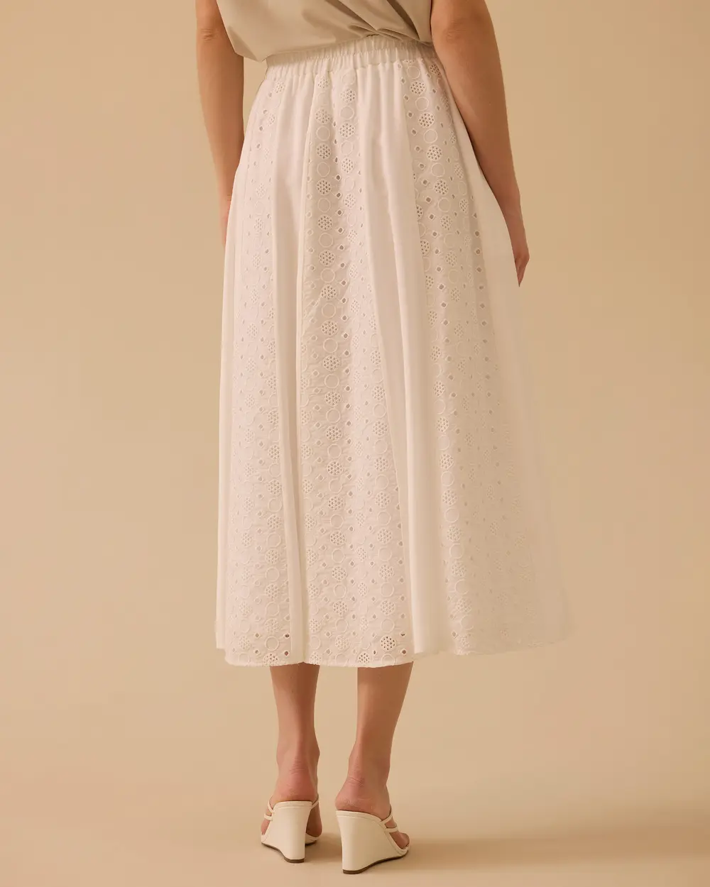 Embroidered Midi Skirt with Elastic Waistband