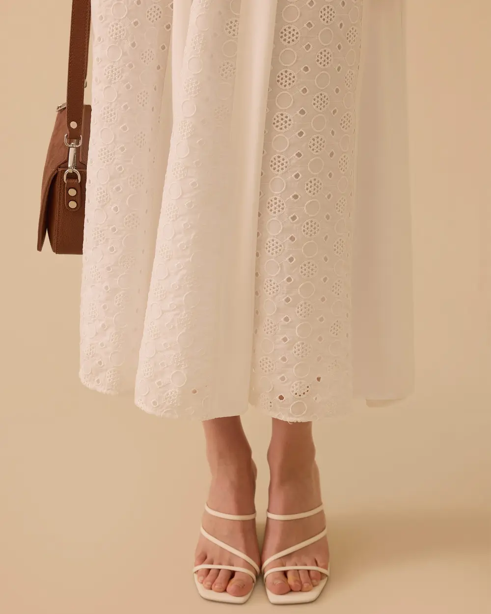 Embroidered Midi Skirt with Elastic Waistband