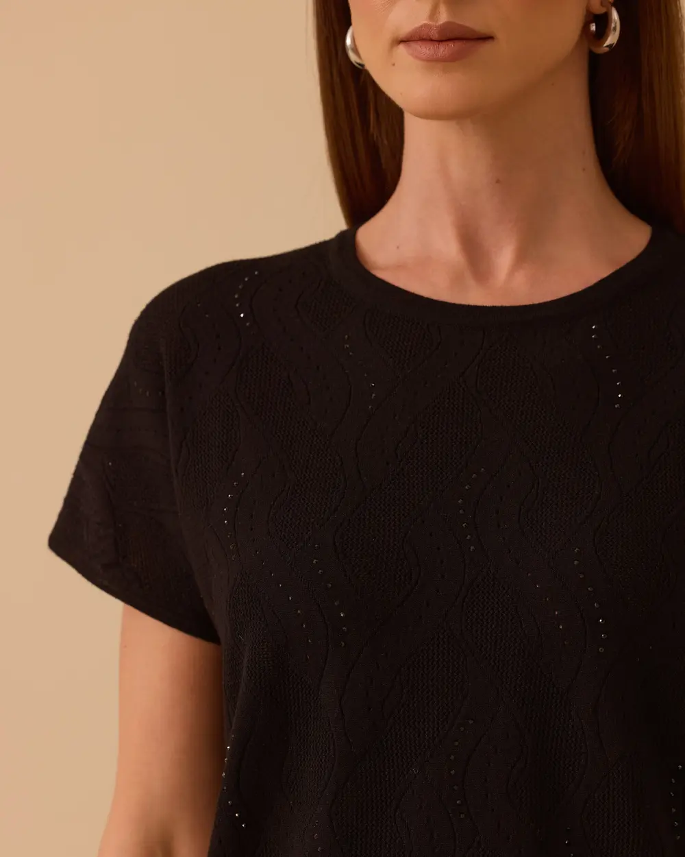 Low Sleeve Patterned Sweater Blouse