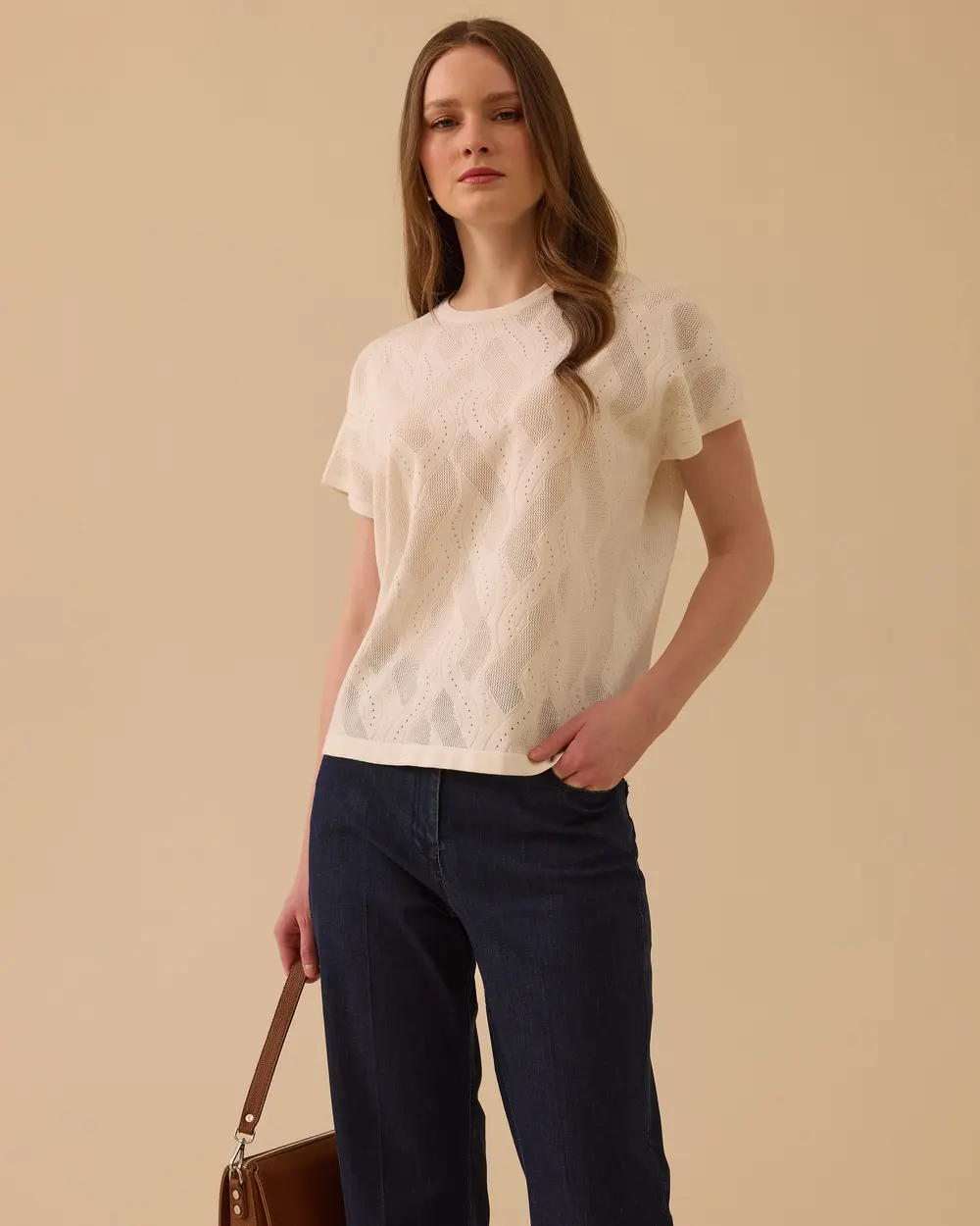 Düşük Kollu Desenli Triko Bluz