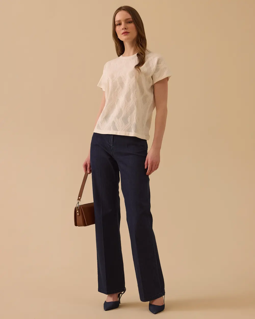 Düşük Kollu Desenli Triko Bluz