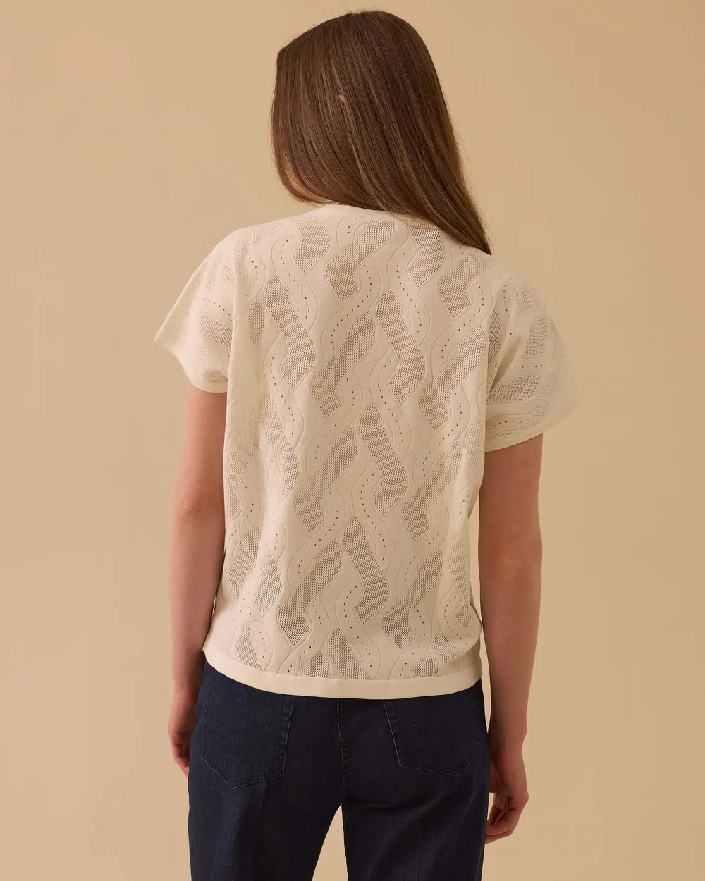 Düşük Kollu Desenli Triko Bluz