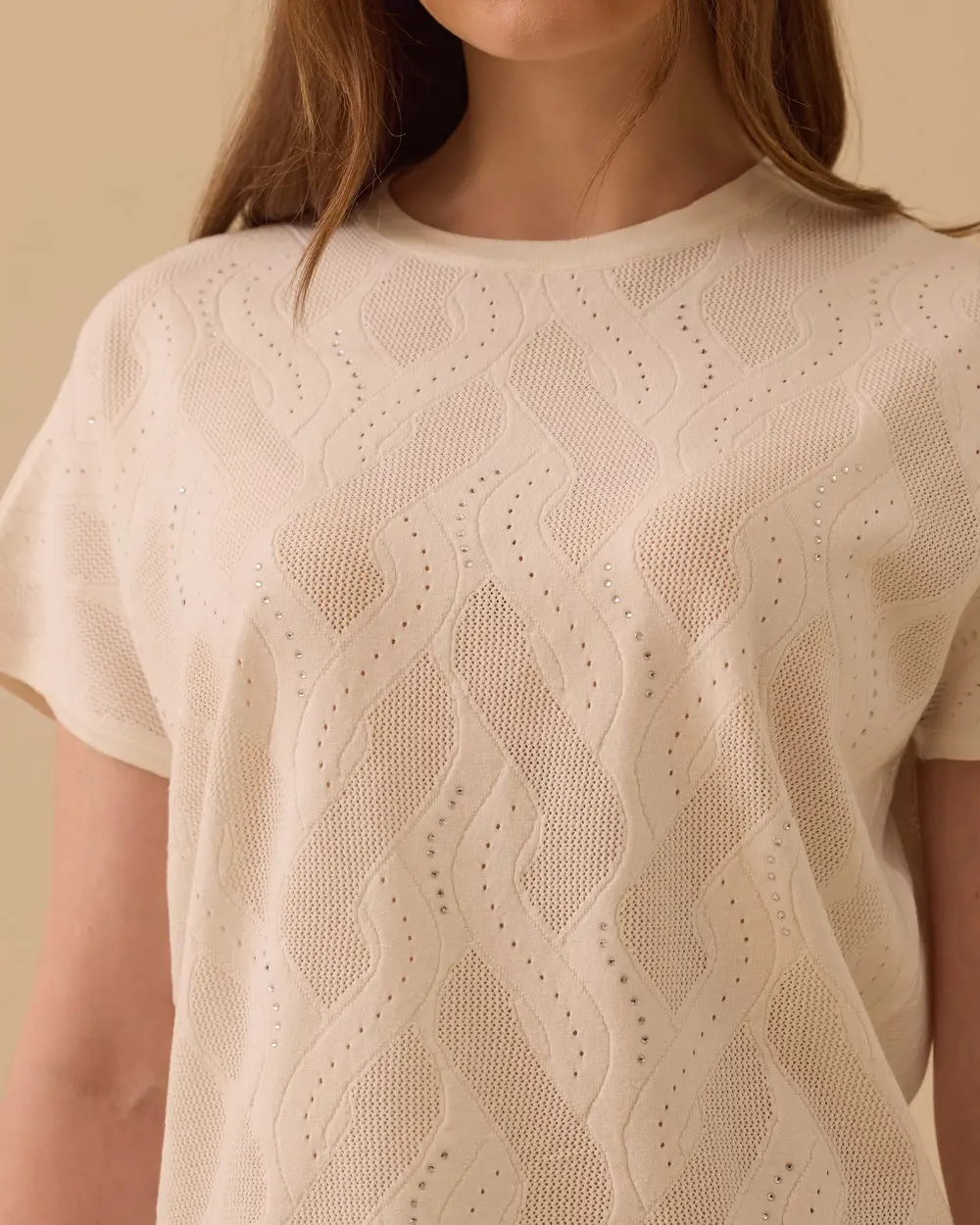 Düşük Kollu Desenli Triko Bluz