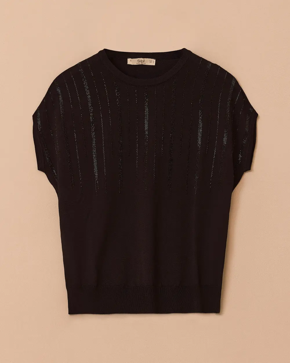 Taş Detaylı Bel Lastikli Triko Bluz