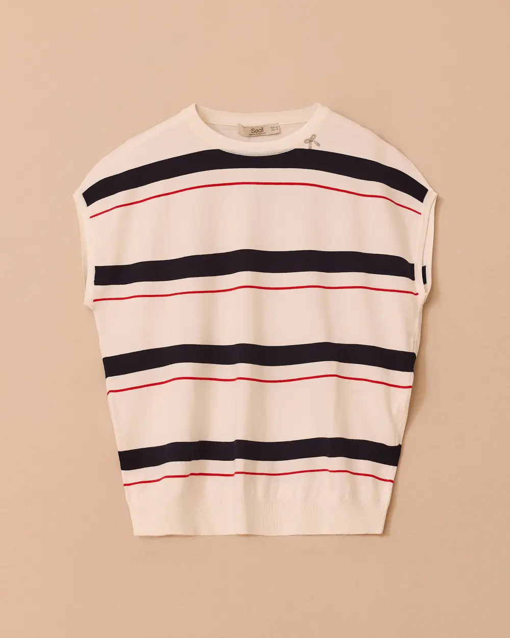 Striped Waist Length Short Sleeve Sweater Blouse