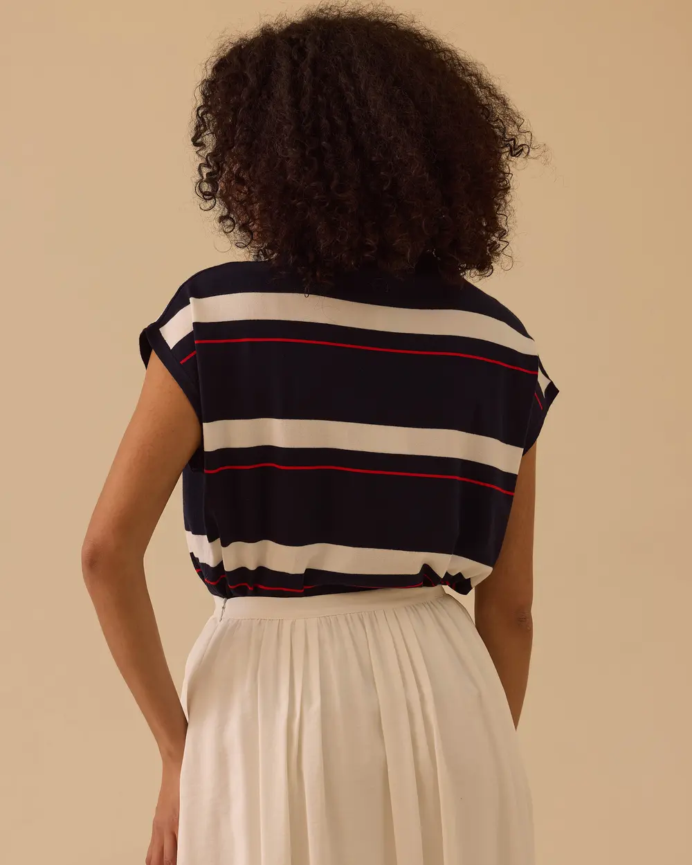 Striped Waist Length Short Sleeve Sweater Blouse