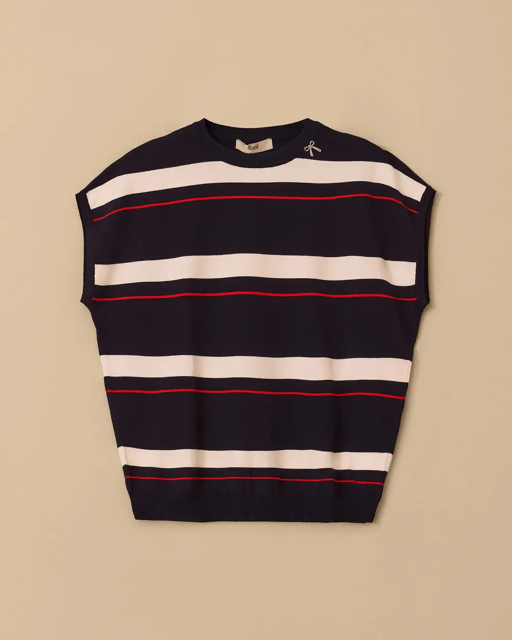 Striped Waist Length Short Sleeve Sweater Blouse