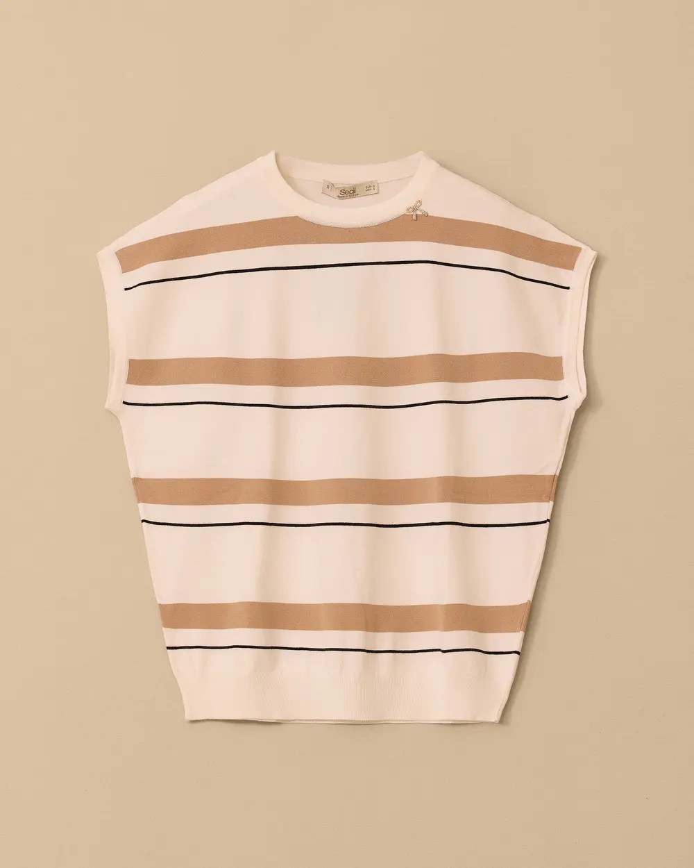 Striped Waist Length Short Sleeve Sweater Blouse