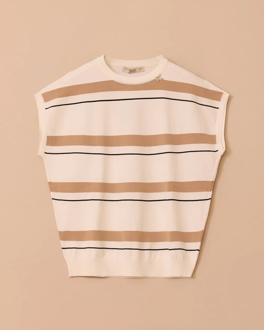 Striped Waist Length Short Sleeve Sweater Blouse