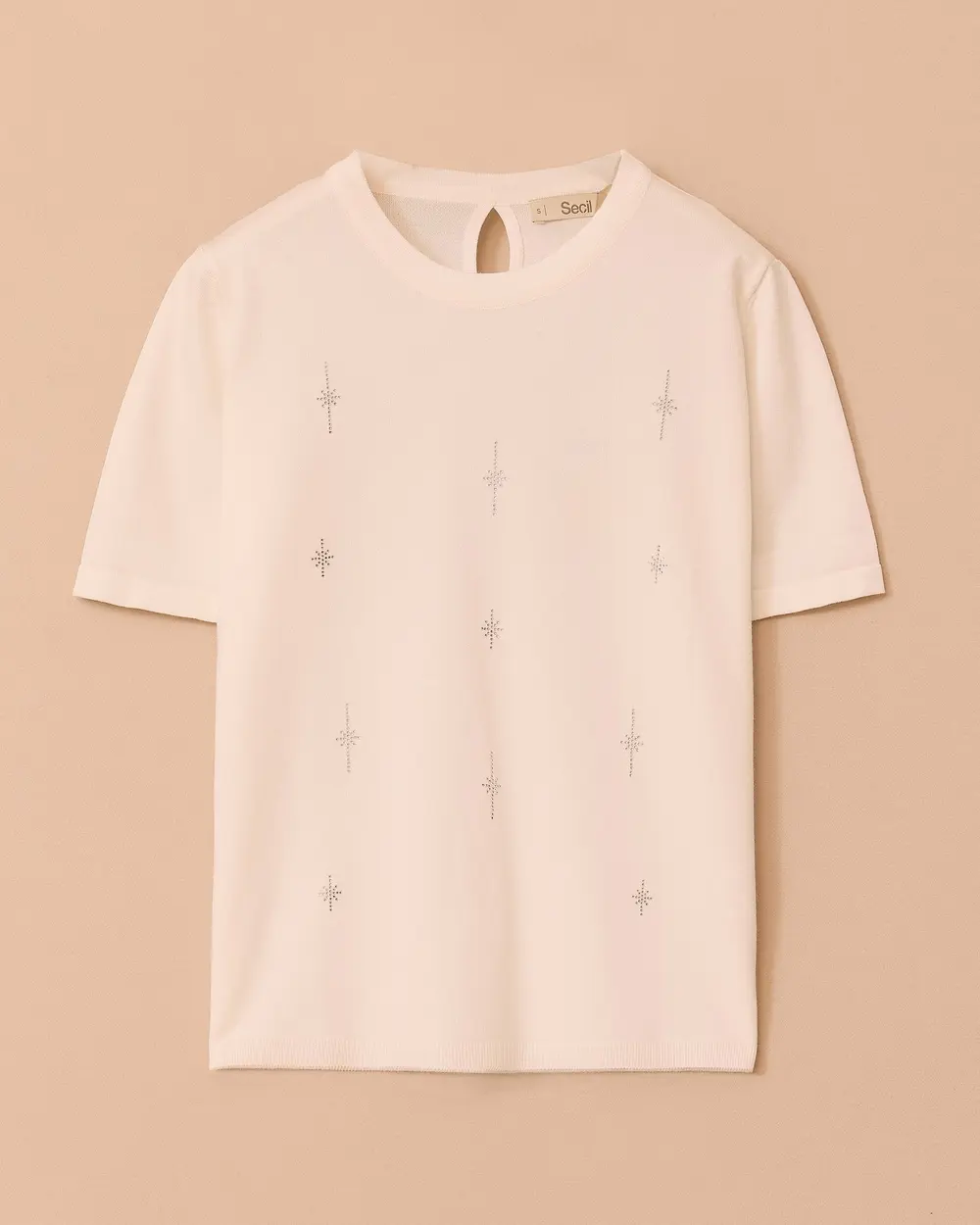 Taş Detaylı Kısa Kollu Triko Bluz