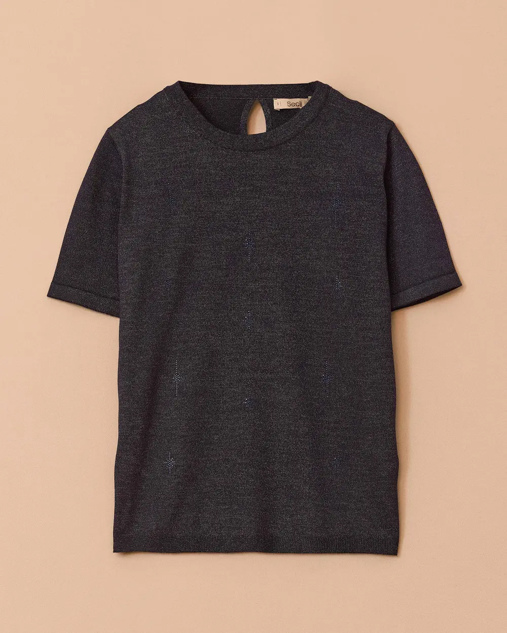 Taş Detaylı Kısa Kollu Triko Bluz