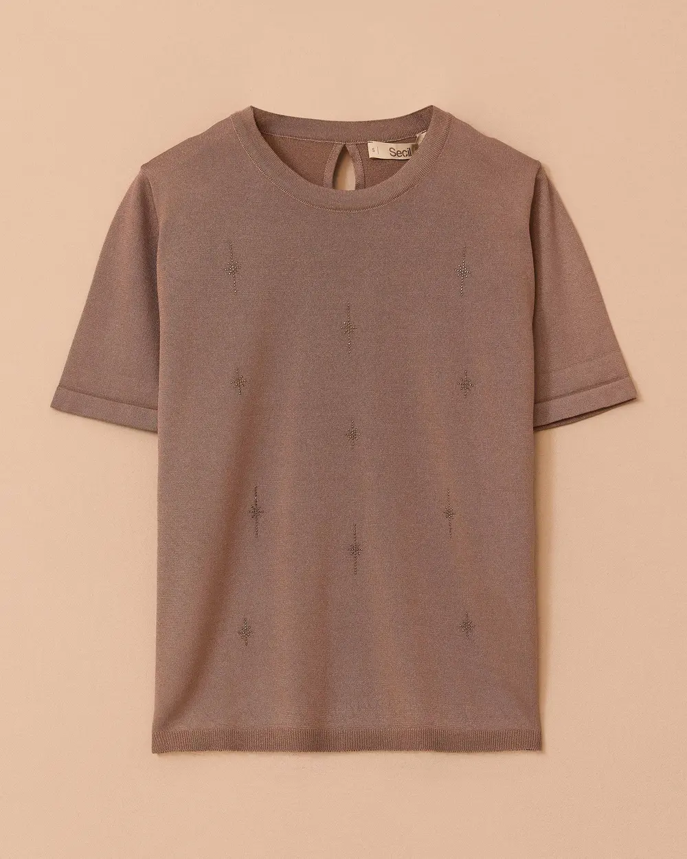 Taş Detaylı Kısa Kollu Triko Bluz