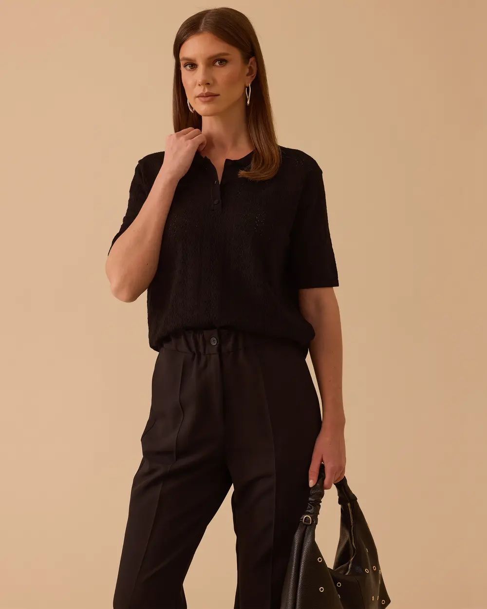 Polo Collar Knitted Sweater Blouse