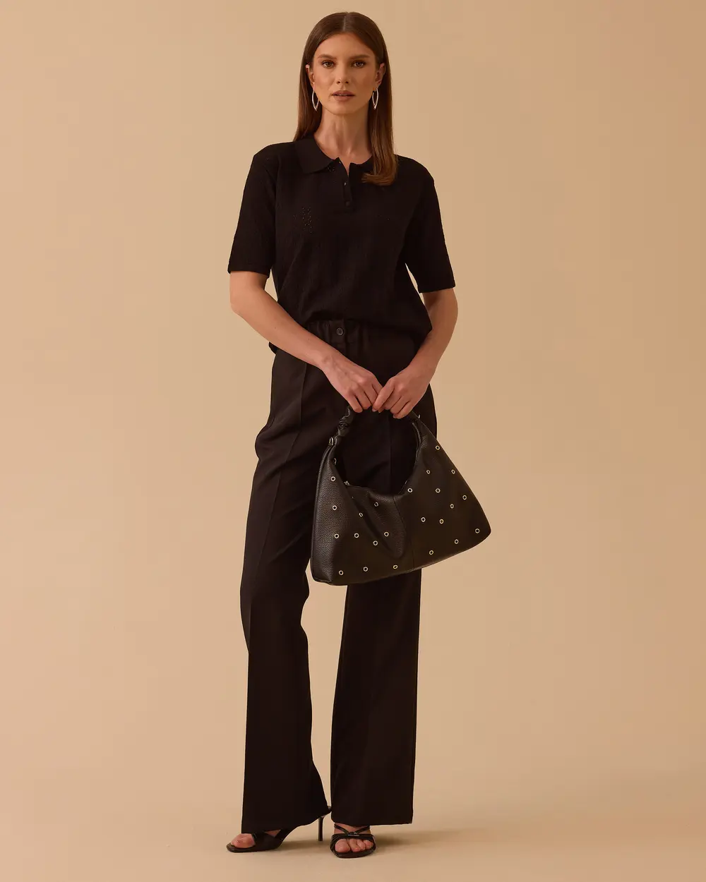 Polo Collar Knitted Sweater Blouse