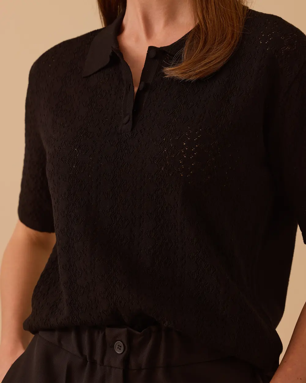 Polo Collar Knitted Sweater Blouse