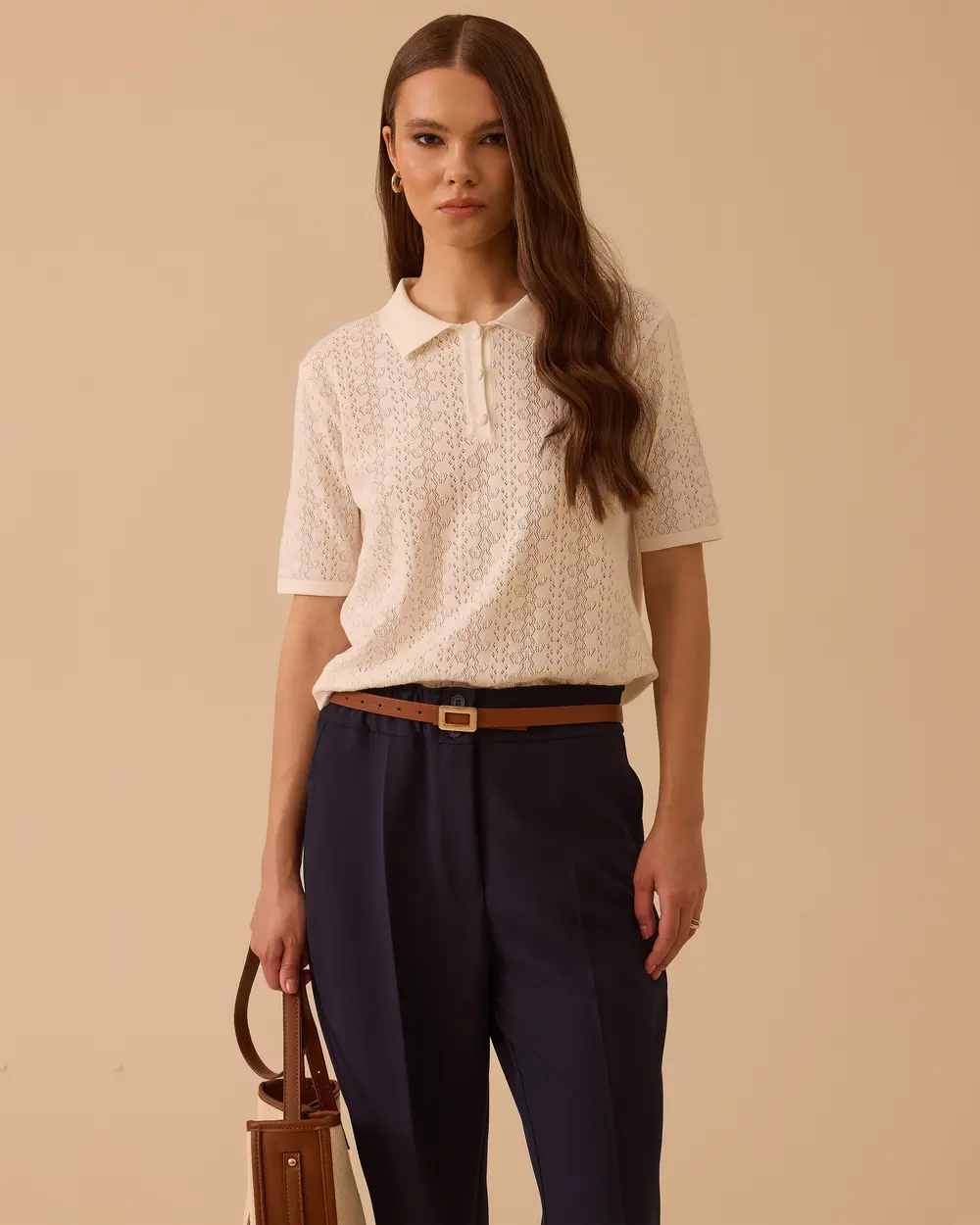 Polo Collar Knitted Sweater Blouse
