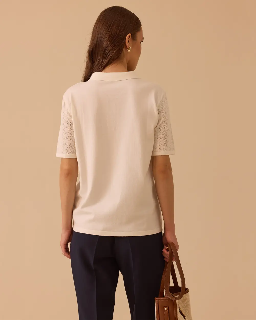 Polo Collar Knitted Sweater Blouse