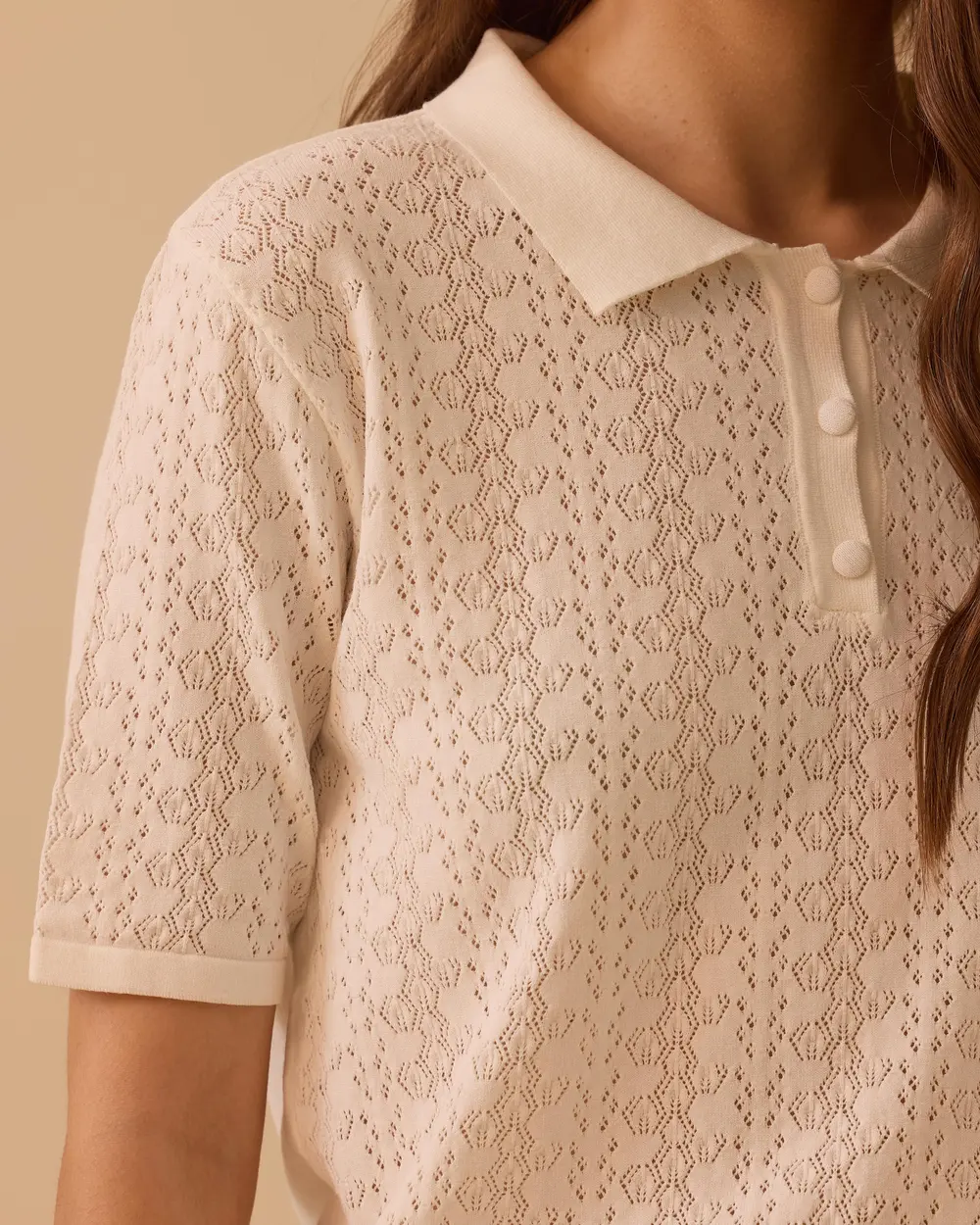 Polo Collar Knitted Sweater Blouse