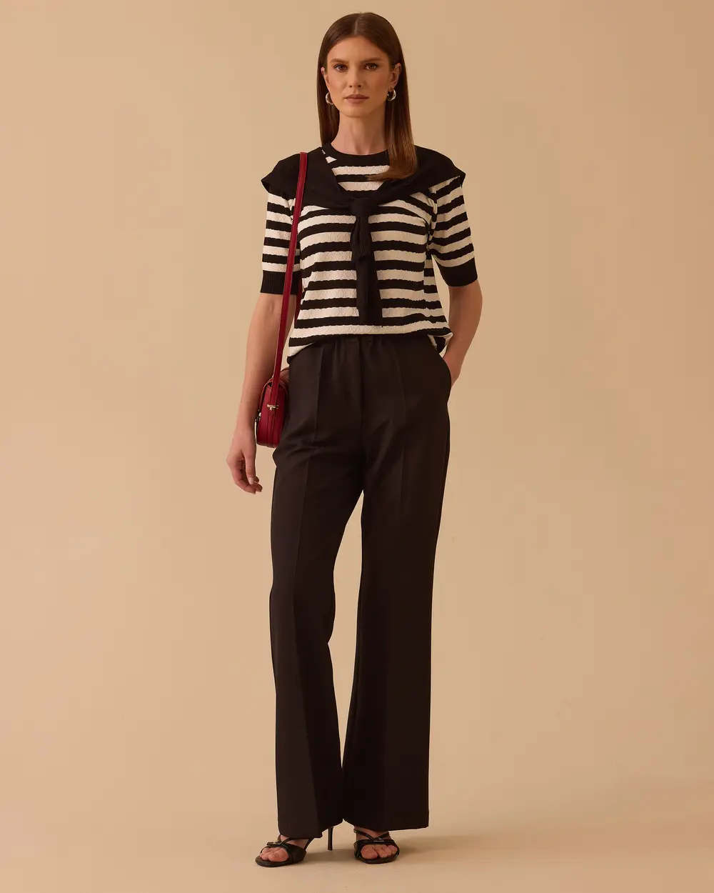 Striped Short Sleeve Sweater Blouse