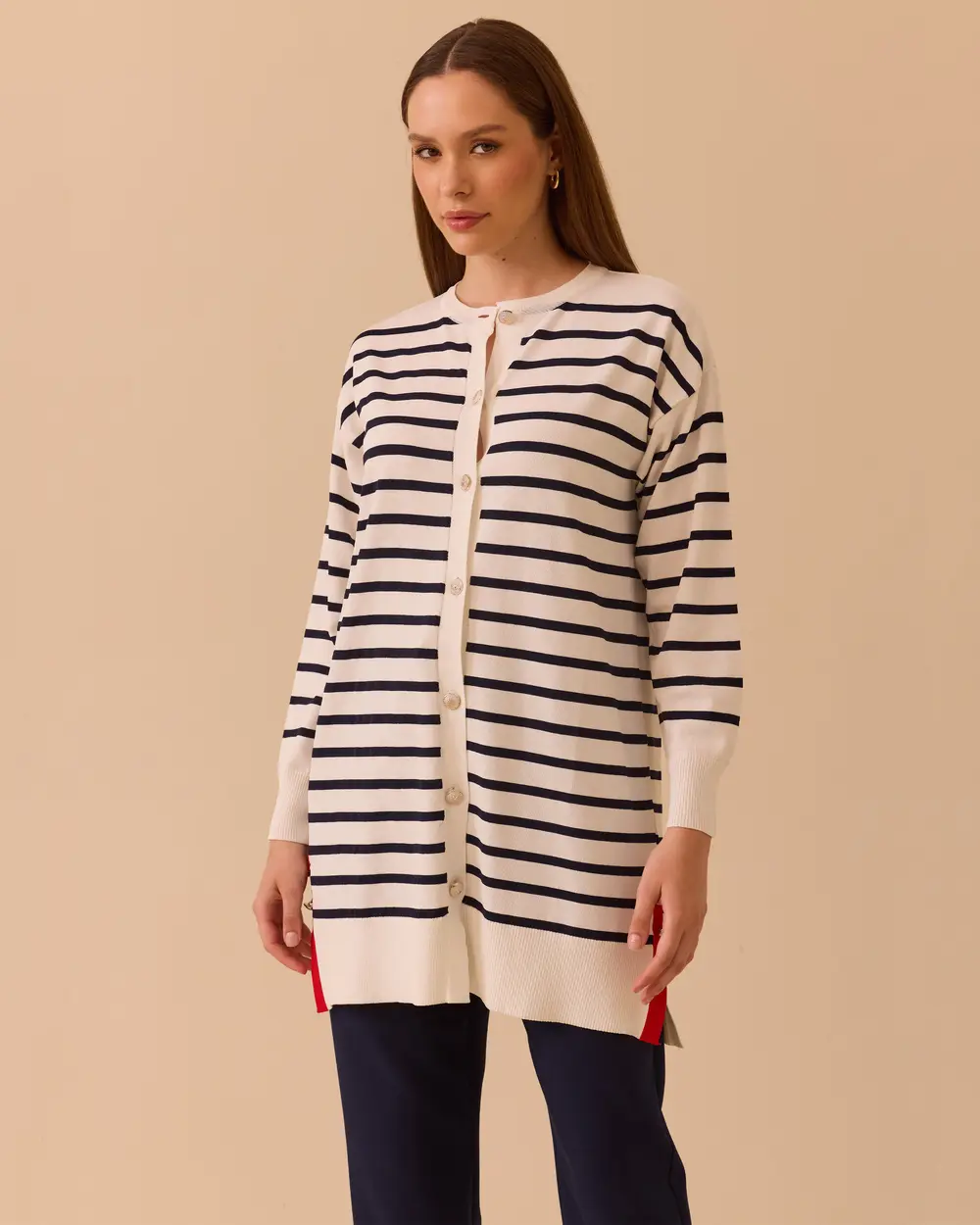 Striped Over the Knee Sweater Cardigan