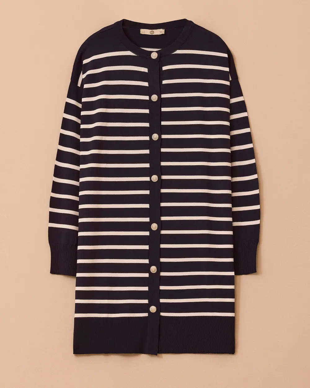 Çizgili Diz Üstü Triko Hırka