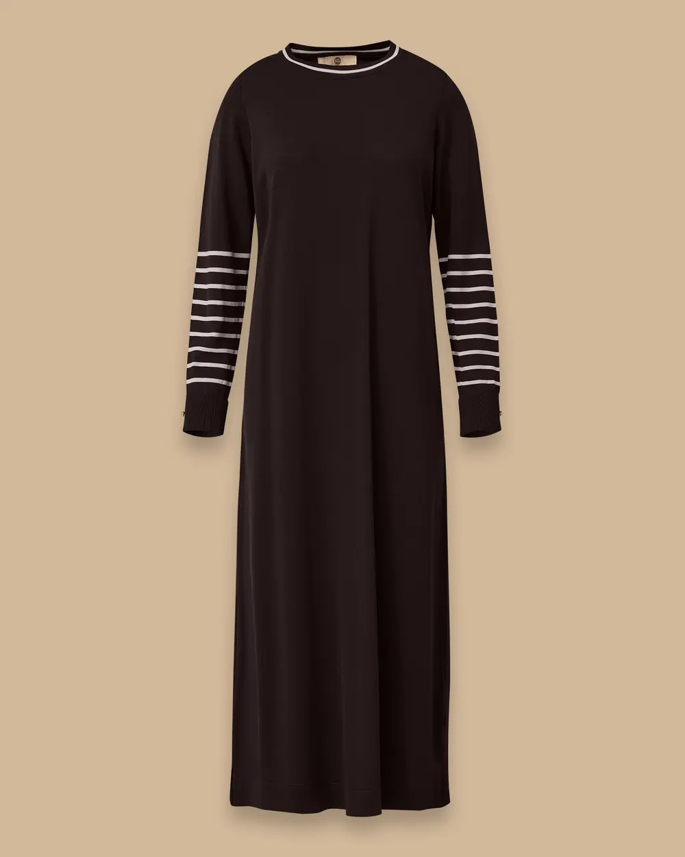 Çizgi Detaylı Tam Boy Triko Elbise