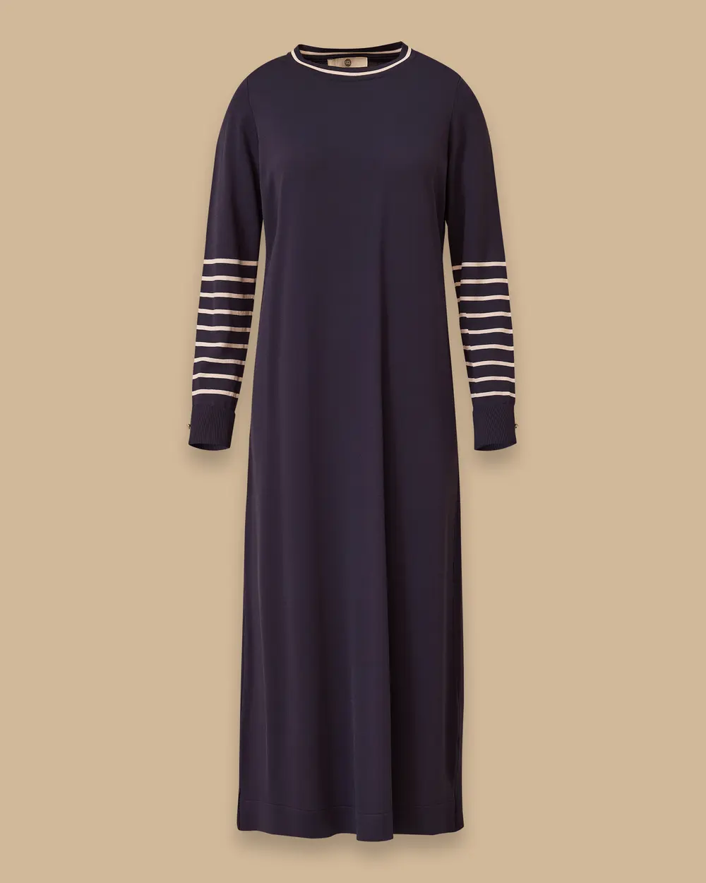 Çizgi Detaylı Tam Boy Triko Elbise
