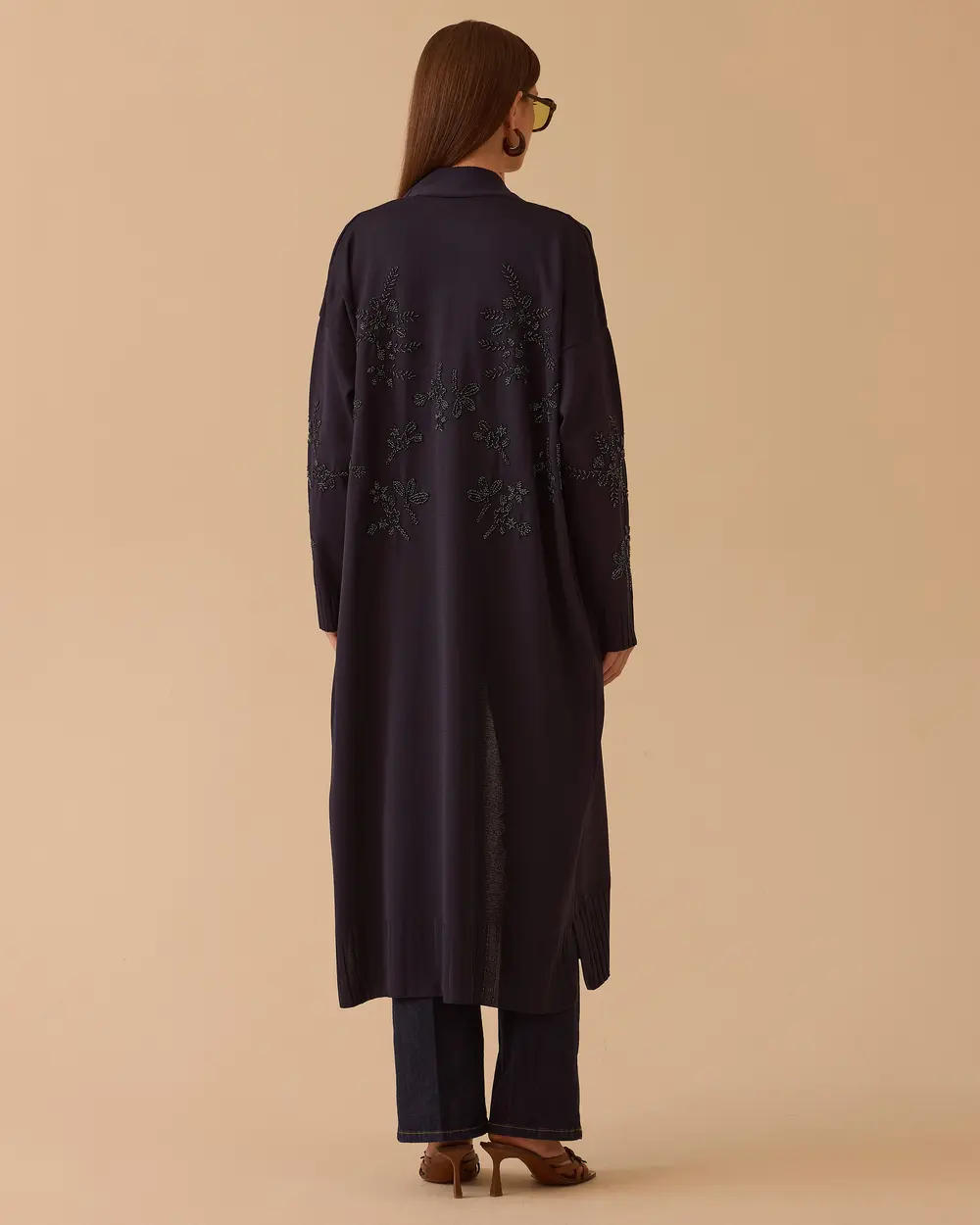 Bead Embroidered Long Sweater Cardigan