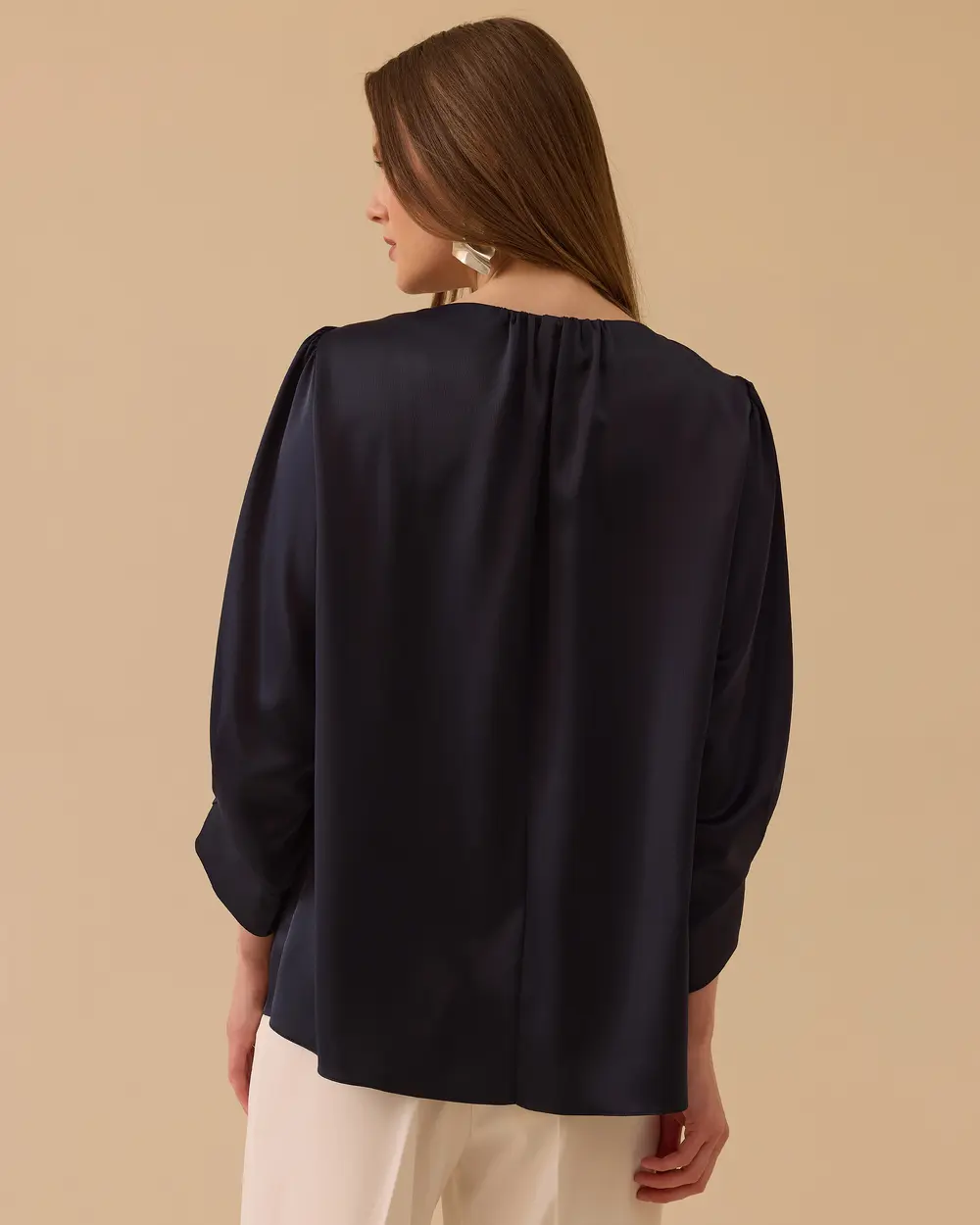 Yaka Büzgülü Saten Bluz