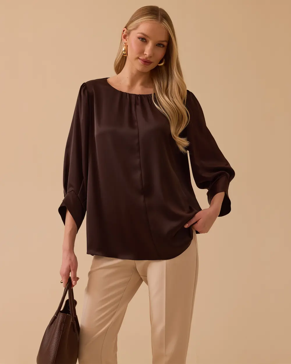 Yaka Büzgülü Saten Bluz