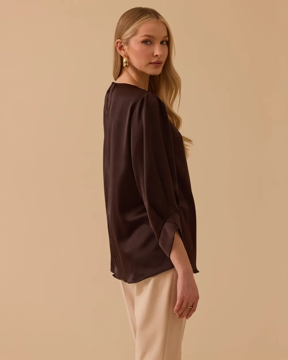 Yaka Büzgülü Saten Bluz