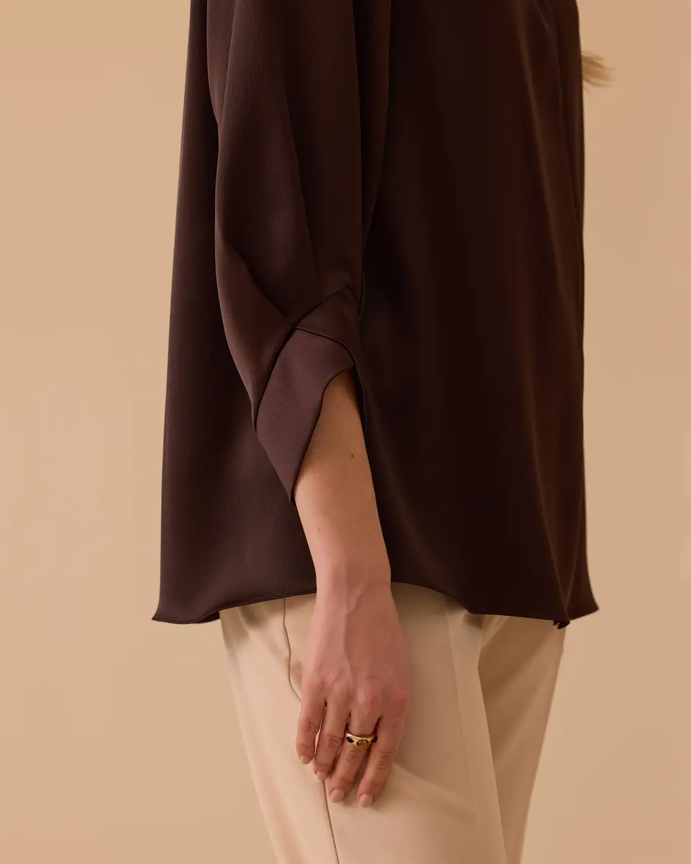 Yaka Büzgülü Saten Bluz