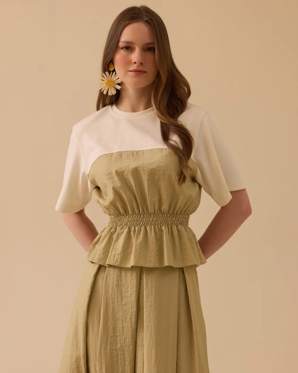 Çift Kumaşlı Beli Lastikli Bluz