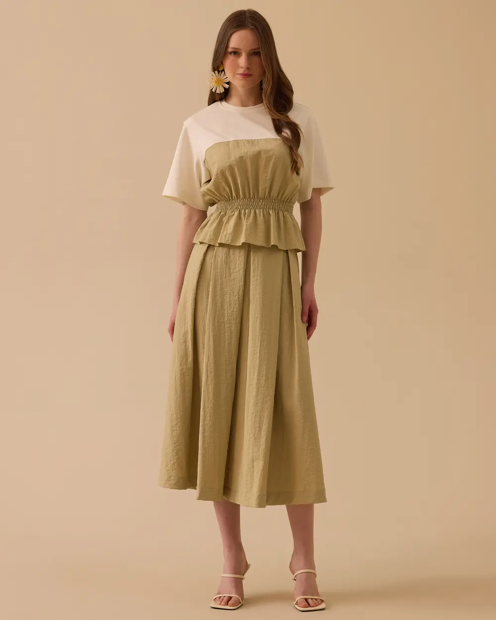 Çift Kumaşlı Beli Lastikli Bluz