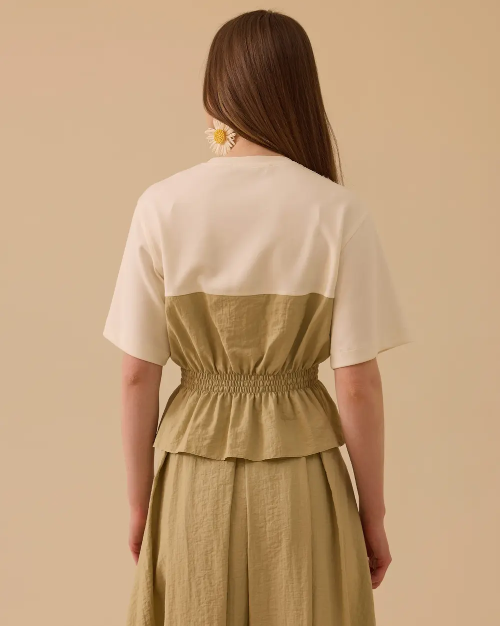 Çift Kumaşlı Beli Lastikli Bluz