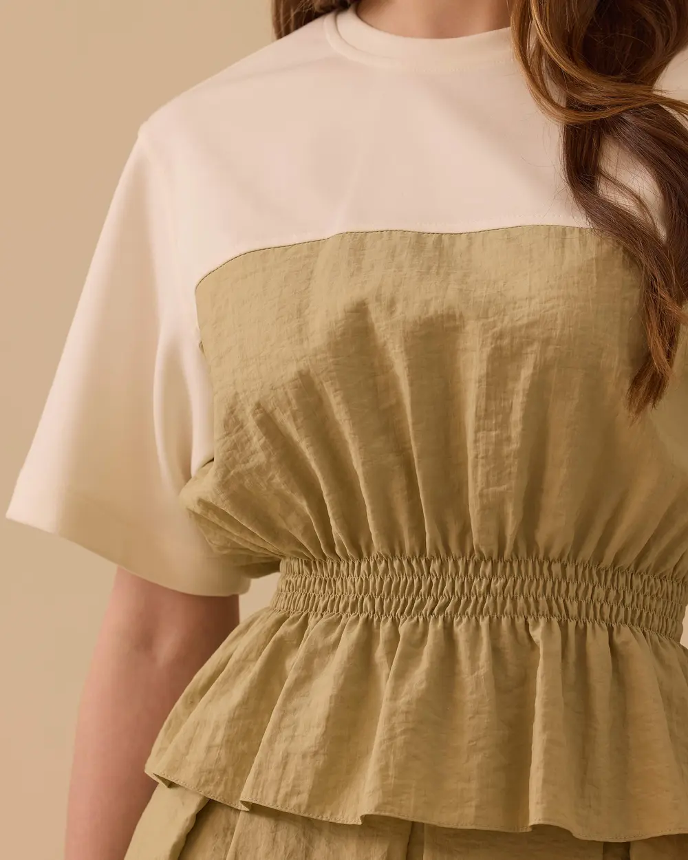 Çift Kumaşlı Beli Lastikli Bluz