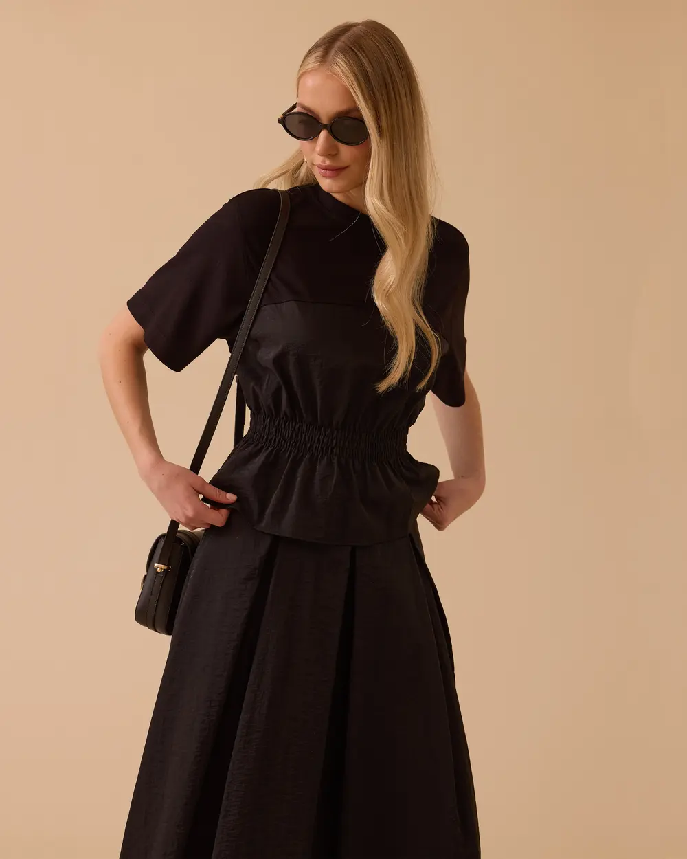 Çift Kumaşlı Beli Lastikli Bluz