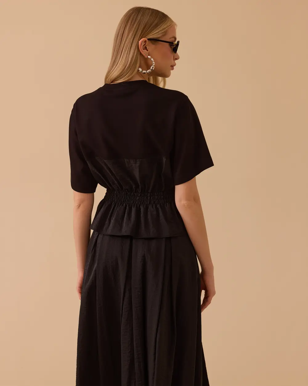 Çift Kumaşlı Beli Lastikli Bluz