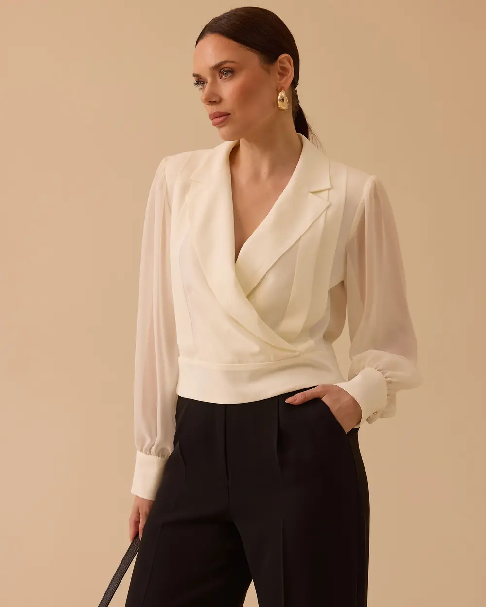 Double-breasted Blouse with Sheer Sleeves
