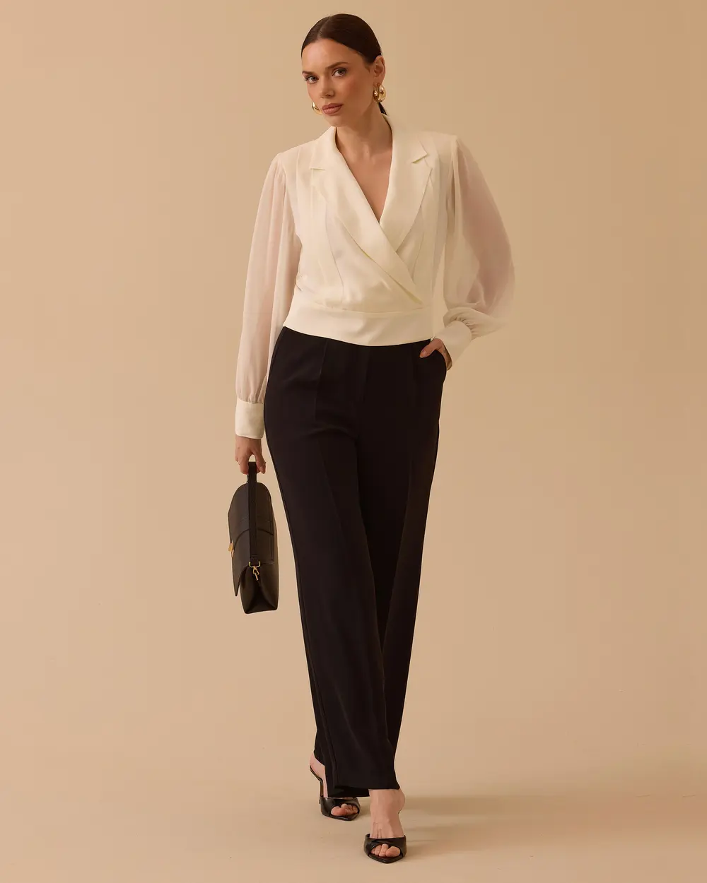 Double-breasted Blouse with Sheer Sleeves