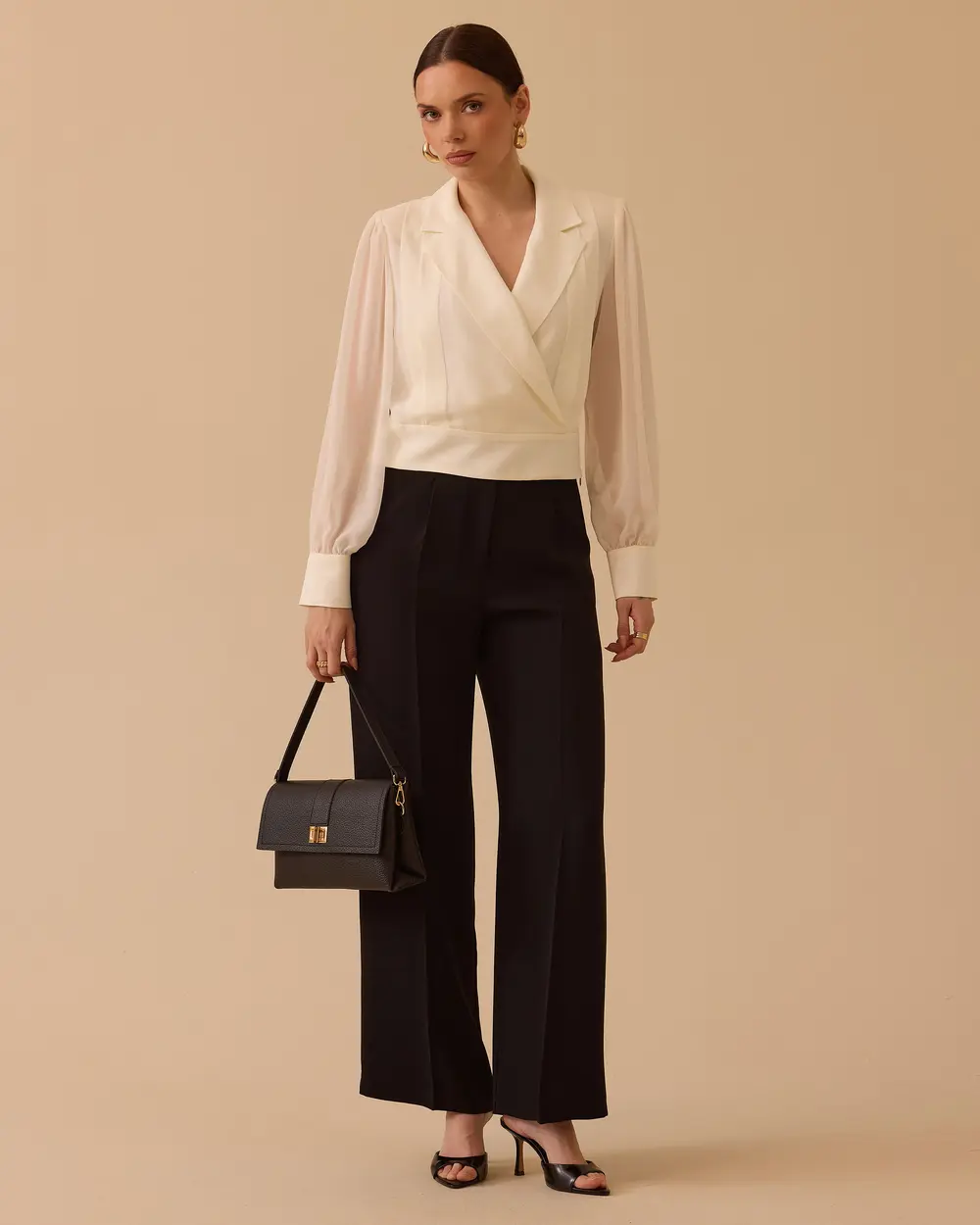 Double-breasted Blouse with Sheer Sleeves